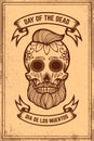 Day of the dead Dia de los muertos. Mexican sugar skull. Design element for poster, logo, label, sign, card, banner. Vector