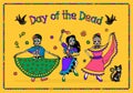 Day of the Dead Dia de los Muertos. The Skeleton Women Dancers. Vector Illustration. Royalty Free Stock Photo