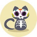 Day of the Dead, Dias de los Muertos, Halloween cute gray cat skeleton and flower skull vector illustration Royalty Free Stock Photo