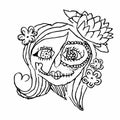 Day of the dead, femaly sugar skull. Children`s drawing for print on T-shirts. vector