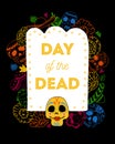 Day of the Dead frame design template. Painted skulls and traditional objects. Hand drawn vector illustration Royalty Free Stock Photo