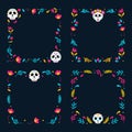 Day of Dead frames collection. Mexican frame with flowers and calavera skull. Vector illustration