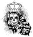 Day of dead girl black and white vector illustration