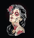 Day of the dead girl 3 color vector illustration