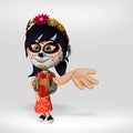 Day of the Dead, girl dressed as a Mexican skull. 3d cartoon