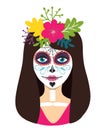Day of the dead girl vector illustration. Dead skull female face Woman Royalty Free Stock Photo