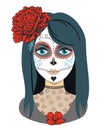 Day of the dead girl. Young woman sugar head makeup for mexican party on dia de los muertos. Royalty Free Stock Photo