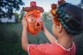 Day of the Dead and Halloween. Cute kids wearing in themed costumes for fun party Royalty Free Stock Photo