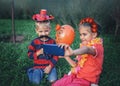 Day of the Dead and Halloween. Cute kids wearing in themed costumes for fun party Royalty Free Stock Photo