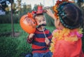 Day of the Dead and Halloween. Cute kids wearing in themed costumes for fun party Royalty Free Stock Photo