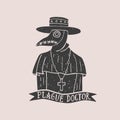 Black and white illustration with the plague doctor. Royalty Free Stock Photo