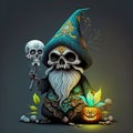 Day of the Dead Halloween Gnome with Pumpkin - Ai Generative