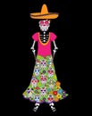 Day of the Dead or Halloween Skeleton Woman Royalty Free Stock Photo