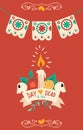 Day of the dead hand drawn sugar skull poster art Royalty Free Stock Photo