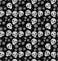 Day of the dead holiday in Mexico seamless pattern with sugar skulls. Skeleton endless background. Dia de Muertos