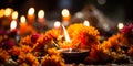 Day of the dead in Janitzio Michoacan Mexico. Candle among flowers mexican celebration. Cempasuchil flowers and altar candles in a