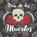 Day of the Dead, lettering quote with handdrawn skull and roses, vintage label, typography design or t-shirt print, vector illustr Royalty Free Stock Photo