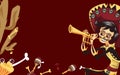 Day of the Dead man skeleton playing on trumpet poster Royalty Free Stock Photo