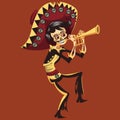 Day of the Dead man skeleton playing on trumpet poster Royalty Free Stock Photo