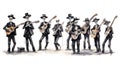 A Day of the Dead mariachi band. skeleton ensemble on white background