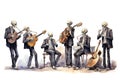A Day of the Dead mariachi band. skeleton ensemble on white background