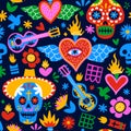 Day of the dead mexican cartoon background pattern