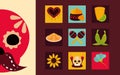 Day of the dead, mexican celebration traditional icons block and flat style Royalty Free Stock Photo