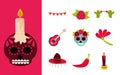 Day of the dead, mexican celebration traditional icons flat style Royalty Free Stock Photo
