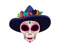 Day of the Dead Mexico Symbol with Ornamental Skull and Hat Illustration