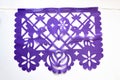 Day of the Dead, Papel Picado with birds, purple traditional Mexican paper cutting flag.