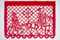 Day of the Dead, Papel Picado. Red Real traditional Mexican paper cutting flag. Isolated on white background