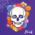 Day of the dead. Paper cut skull for mexican celebration. Traditional mexico skeleton. Blue Diamond eyes. Dia de muertos