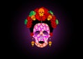 Day of the dead, portrait of Mexican Catrina with skulls and red flowers , inspiration Santa Muerte in Mexico and la Calavera , ve