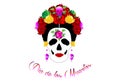 Day of the dead, portrait of Mexican Catrina with skulls and red flowers , inspiration Santa Muerte in Mexico and la Calavera