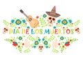 Day of the dead poster, Mexican dia de los muertos sugar skull holiday illustration.