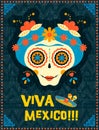 Day of the dead poster of mexican skull woman