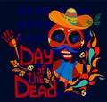 Day of the Dead poster Vector Illustration, Decor skull and bones, cartoon character. Dia de Los Muertos