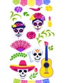 Day of the Dead seamless pattern. Dia de los muertos. Mexican celebration. Royalty Free Stock Photo