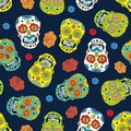 Day of the Dead seamless pattern, handdrawn sugar skulls Royalty Free Stock Photo