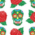 Day of the Dead seamless pattern, handdrawn sugar skulls Royalty Free Stock Photo