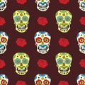 Day of the Dead seamless pattern, handdrawn sugar skulls and roses background, vector illustration Royalty Free Stock Photo