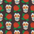 Day of the Dead seamless pattern, handdrawn sugar skulls and roses background, vector illustration Royalty Free Stock Photo