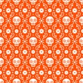 Day of the dead seamless pattern with skulls and flowers on red background. Traditional mexican Halloween design for Dia Royalty Free Stock Photo