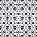 Day of the dead seamless pattern with skulls and flowers on white background. Traditional mexican Halloween design for Royalty Free Stock Photo