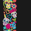 Day of the Dead seamless pattern. Sugar skulls with floral ornament.