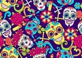 Day of the Dead seamless pattern. Sugar skulls with floral ornament. Royalty Free Stock Photo