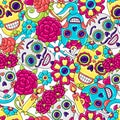 Day of the Dead seamless pattern. Sugar skulls with floral ornament. Royalty Free Stock Photo