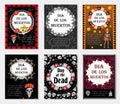 Day of the dead set flyer, poster, invitation with roses, skeleton, and sugar skulls. Dia de Muertos cards templates Royalty Free Stock Photo