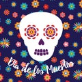 Day of the Dead Skull with colorful flowers