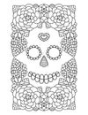 Day of the Dead skull in flower frame coloring page for adults and children stock vector illustration Royalty Free Stock Photo